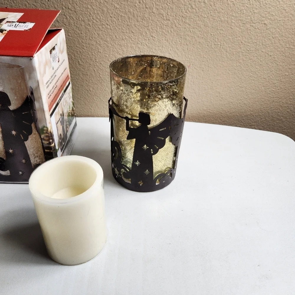San Miguel Holiday Angel Luminaria Champagne Glass Rustic Tabletop Lighting